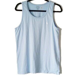 Polo Classic Fit Cotton Tank Top S Light Blue White Embroidered Pony Logo